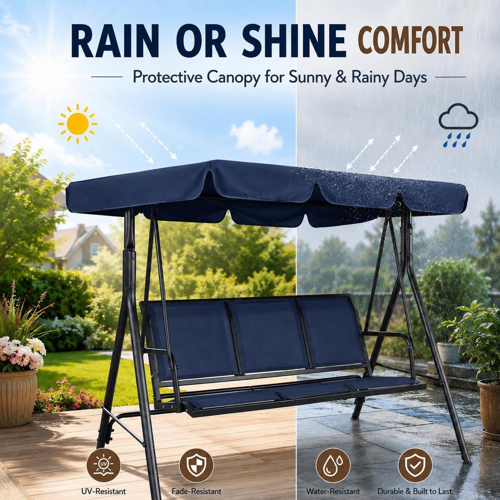 Yaheetech 3-Seat Patio Swing Chair w/Texteline Fabric Ez Setup, Blue