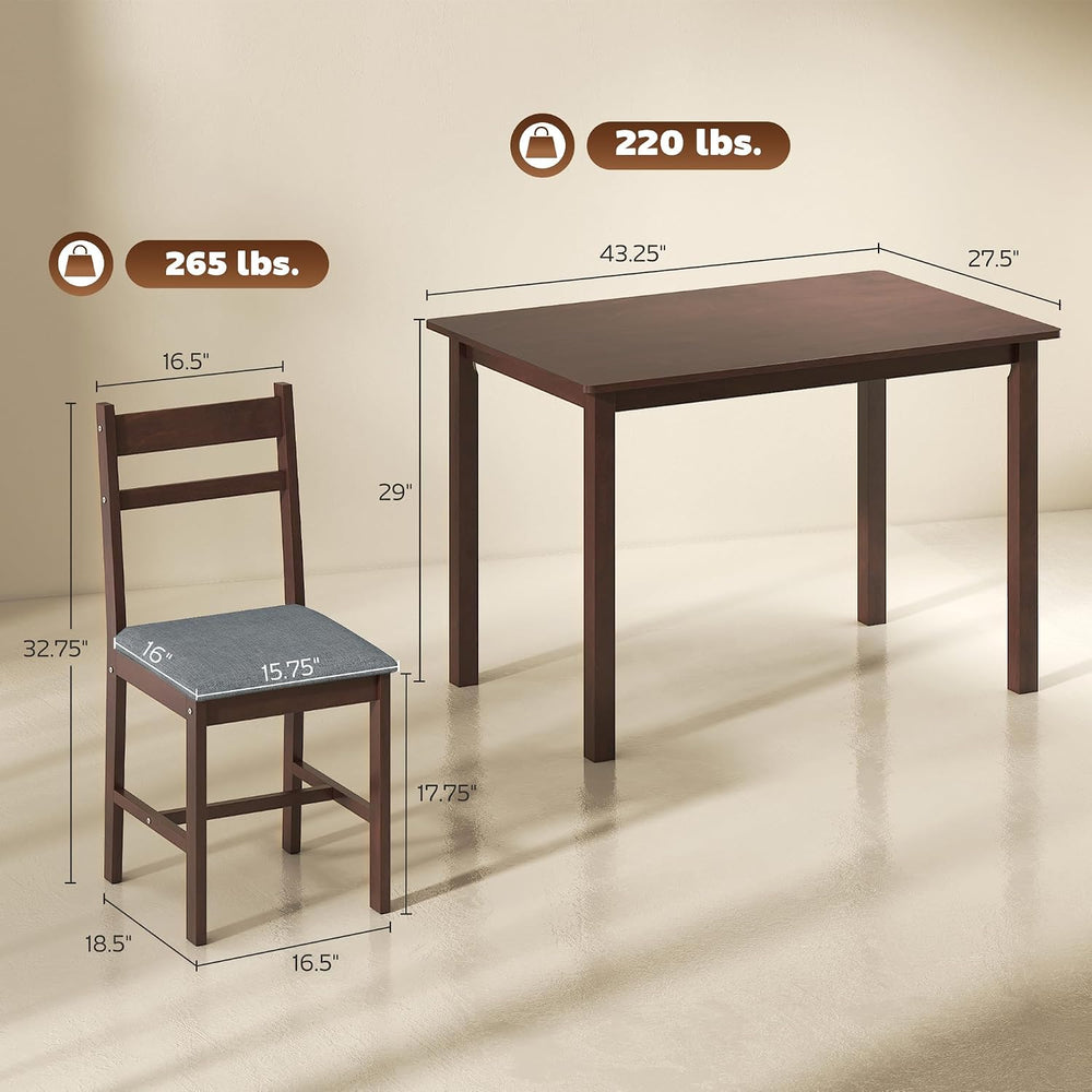 HOMCOM 5-Piece Solid Wood Dining Table Set for 4, Walnut and Gray