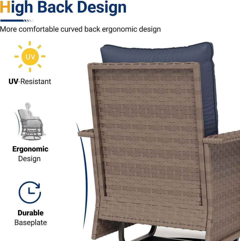 UDPATIO Outdoor Furniture 3 Piece Patio Swivel Chair, Olefin Fade Resistant