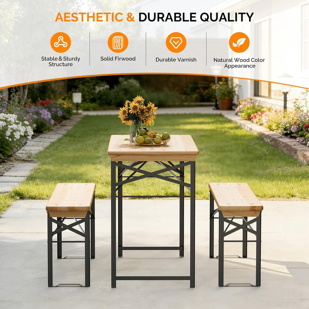 VINGLI 45 Inch Folding Picnic Tables with Benches Set, Weather-Resistant Wood...