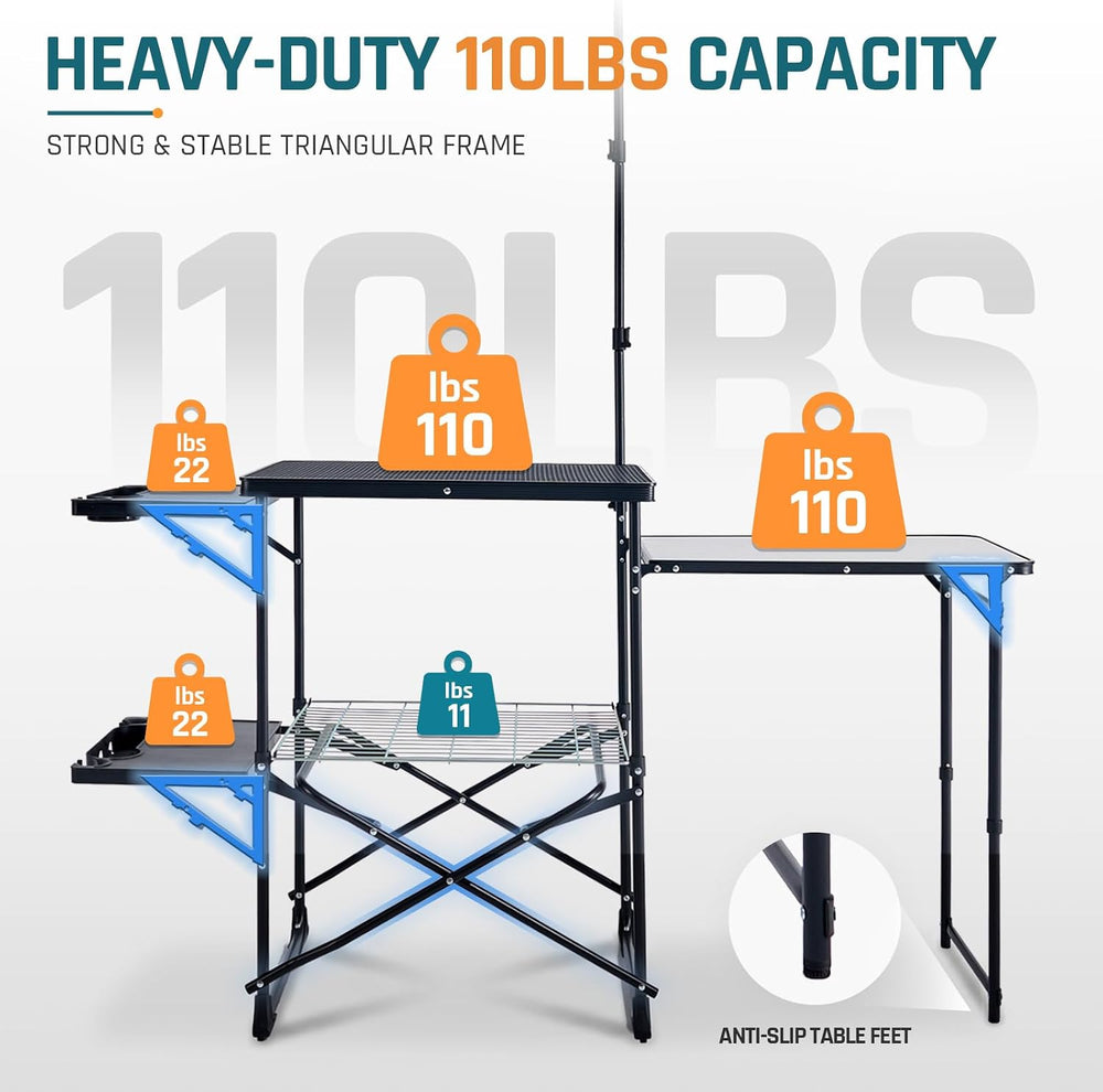 DMH OUTDOORS Folding Camping Kitchen Station Portable Outdoor Grill Table