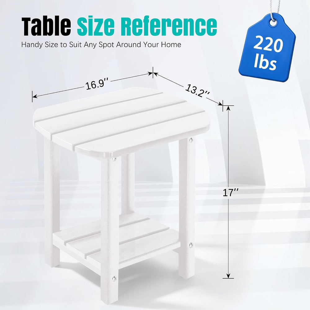 LZRS 2-Tier Patio Side Table, Heavy Duty HDPE Outdoor End Table with Wood Tex...
