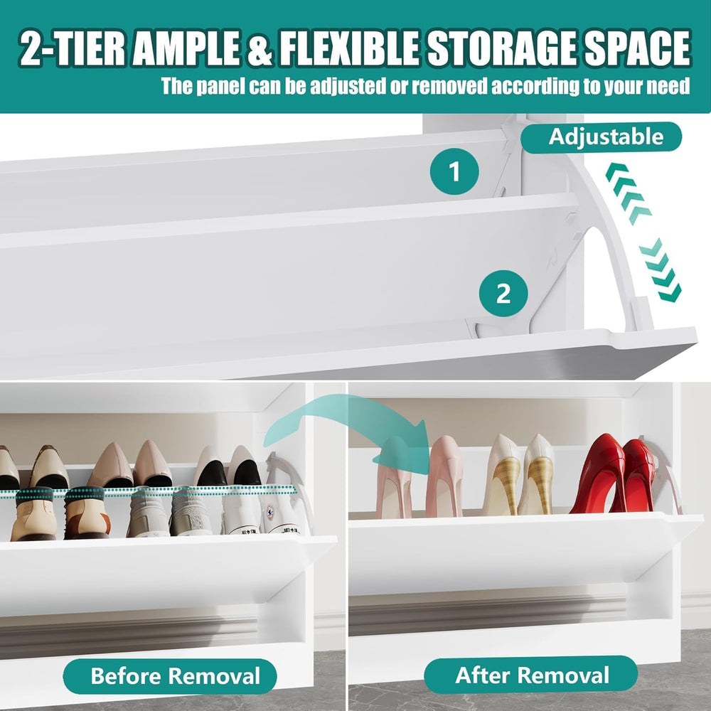 Shoe Storage Cabinet for Entryway with 6 Flip Drawers, Sturdy Wood Hidden Sho...