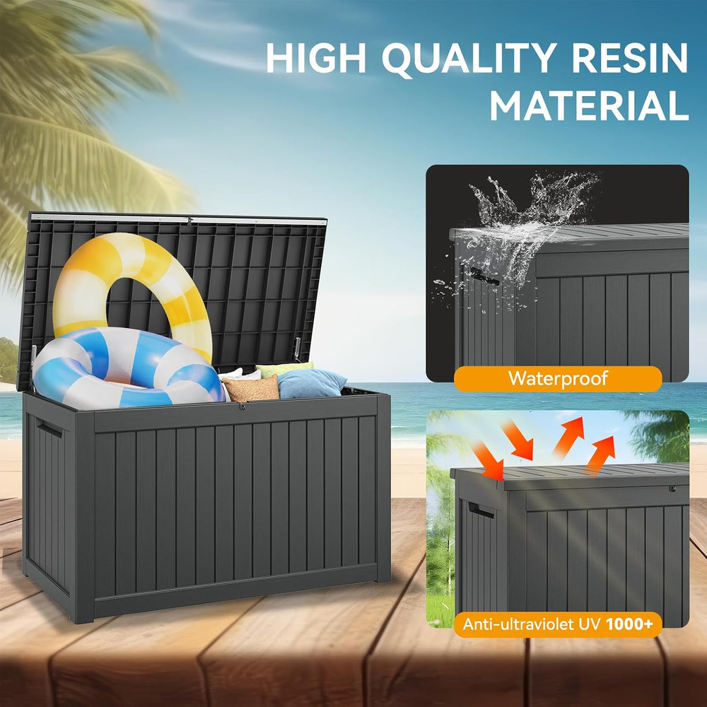 300 Gal Deck Box,Outdoor Storage Box Waterproof Lockable,Gas Lift,Black