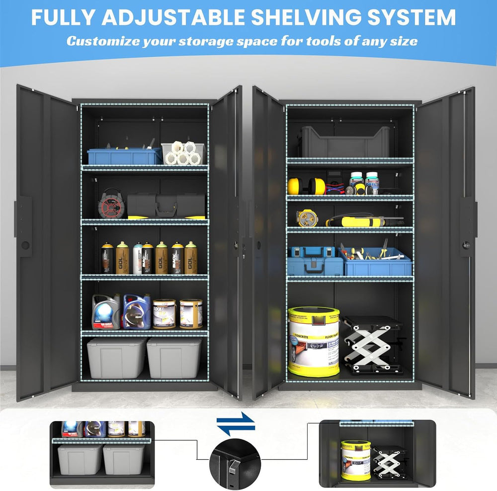 Metal Garage Storage Cabinet with Lock, 71" Tall Steel Storage Locker wi...