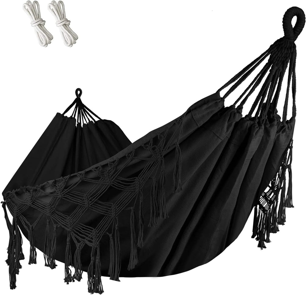 Goutime Double Hammock,Macrame Boho Portable Camping Tree Hammock,Black