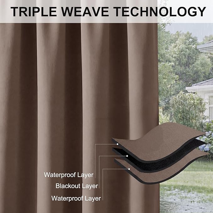 RYB HOME Outdoor Curtains Waterproof - Extra Wide Sun Blocking Insulating Cur...