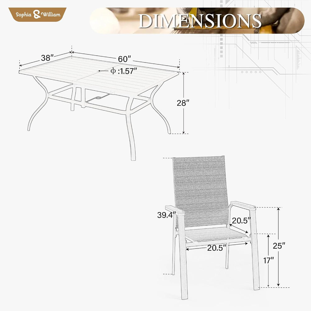 Sophia & William Patio Dining Set w/Metal Table & 6 Beige Aluminum Ch...