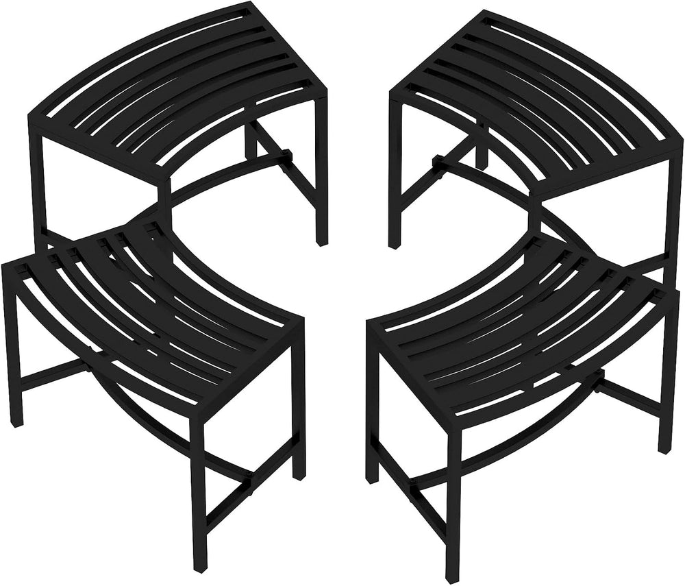 Metal Outdoor Curved Fire Pit Bench Set of 4, Fire Pit Seating Waterproof, St...