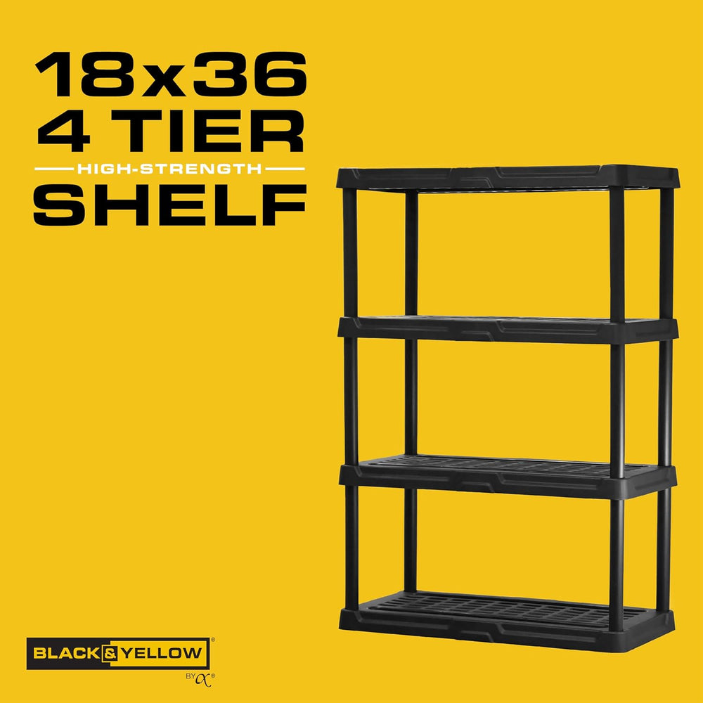 CENTREX 4-Tier Heavy Duty Plastic Storage Shelves for Garage, Black