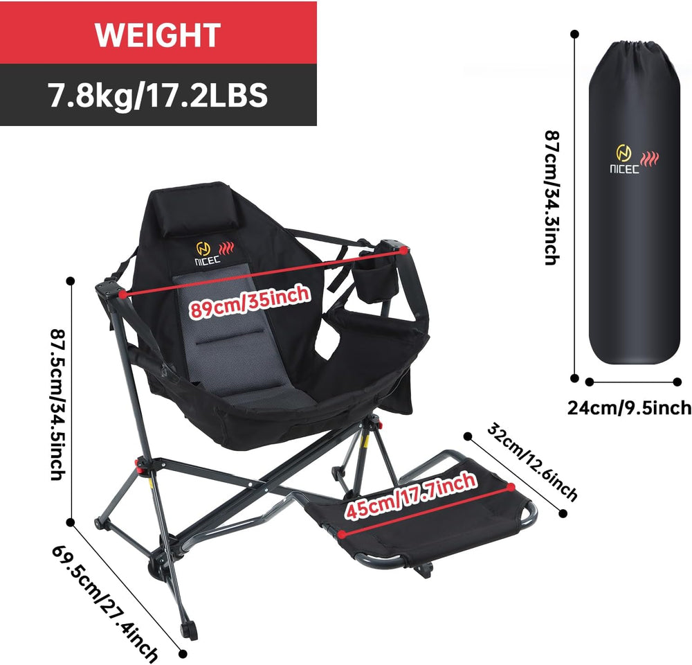 Nice C Heated Hammock Camping Chair with Footrest (2 Pack, Black)
