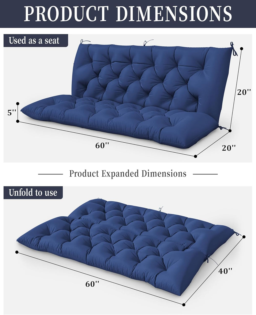 Porch Swing Cushion with Backrest 2-3 Seater Outdoor Bench Cushions Waterproo...
