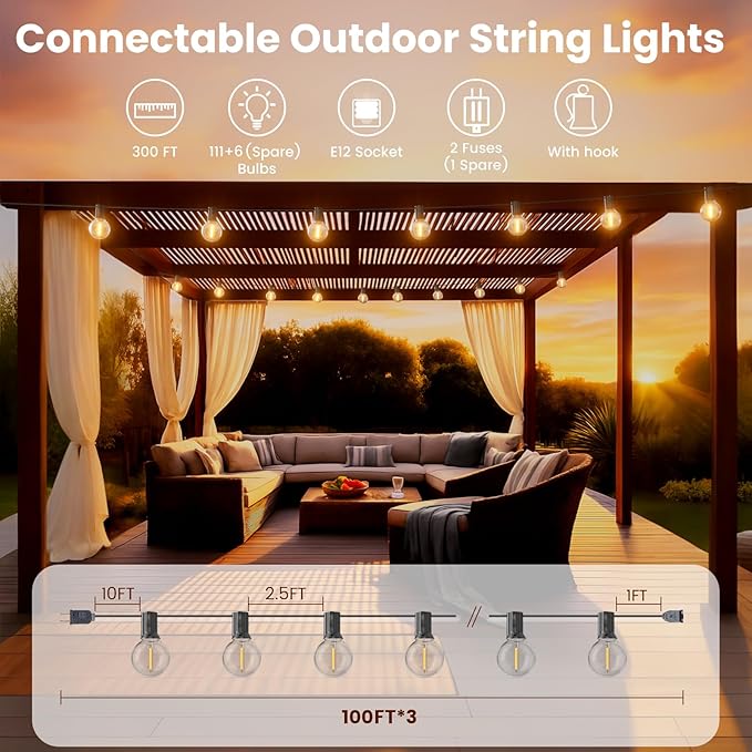 RTTY Classic 300FT Modular Professional Outdoor String Lights System with 111...