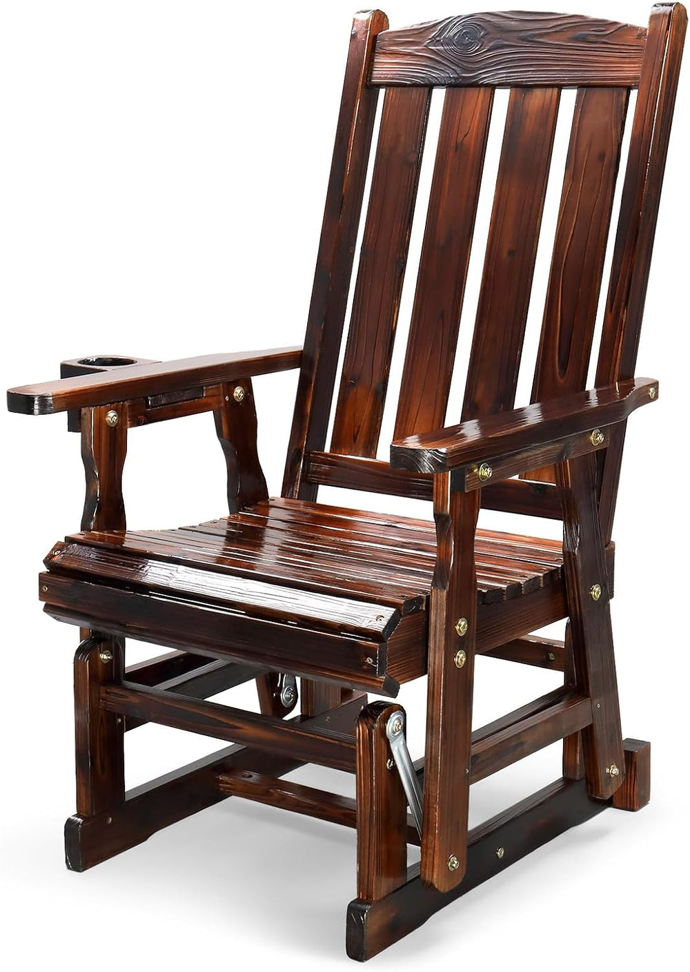 VINGLI Wooden Patio Glider, Heavy Duty 600 LBS Outdoor Glider with Cup Holder...