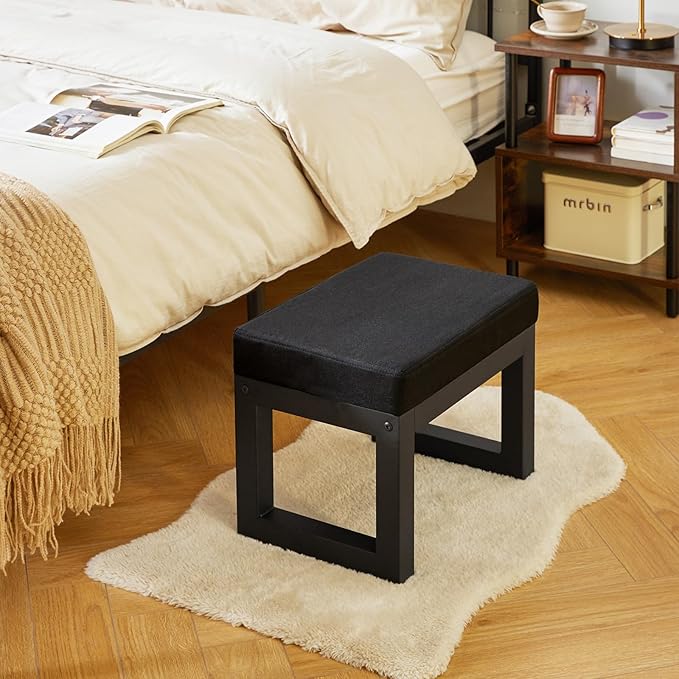 IBUYKE 16 Inch Small Foot Stool Ottoman, Rectangle Linen Foot Rest with Padde...