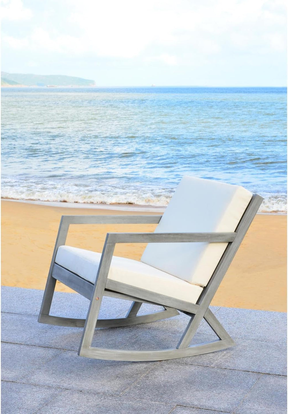 SAFAVIEH Outdoor Vernon Wood Rocking Chair, 24.6" Natural/Beige PAT7013A