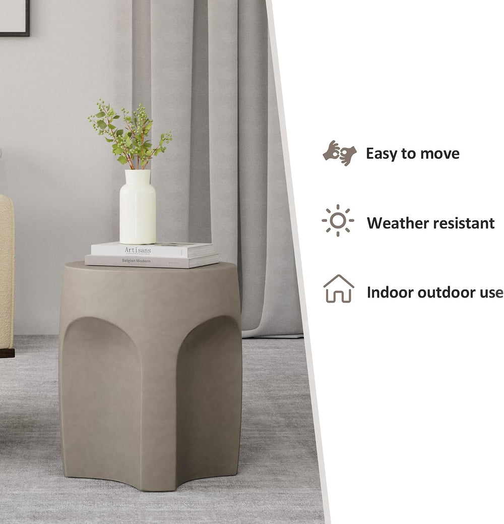HOMPUS Outdoor Side Table Set of 2, Unique Concrete End Table w Arch Shape
