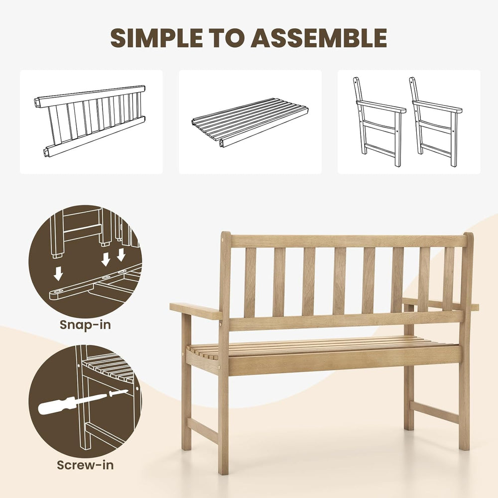 Tangkula Outdoor Teak Wood Garden Bench, 2-Person Patio Bench