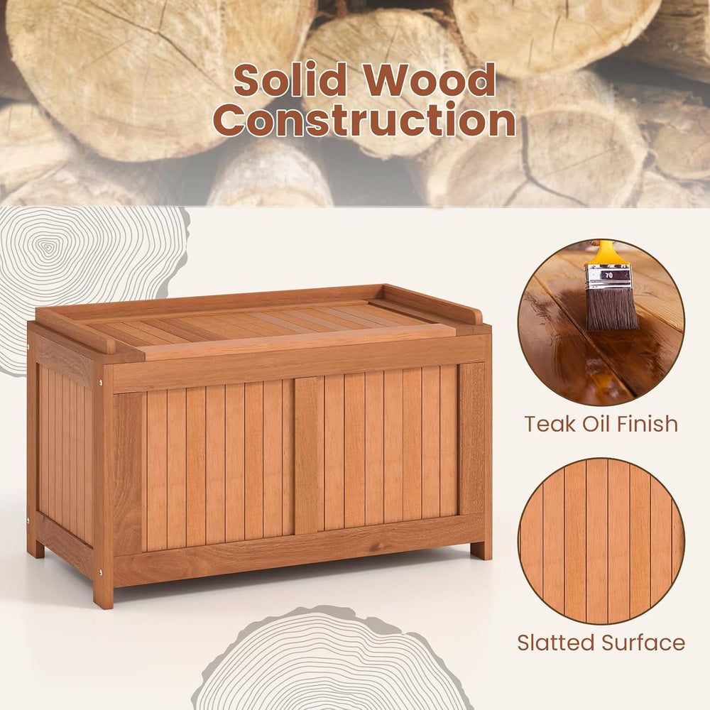 HAPPYGRILL Outdoor Wood Deck Box with Flip Top, Patio Storage Bench for Garde...