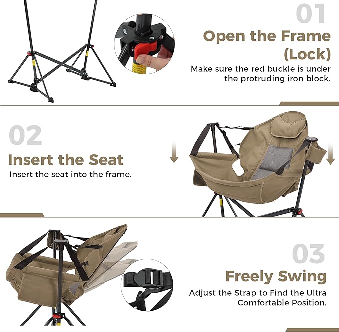 Ainfox Hammock Camping Chair, Foldable Portable Rocking Chairs for Adults Out...
