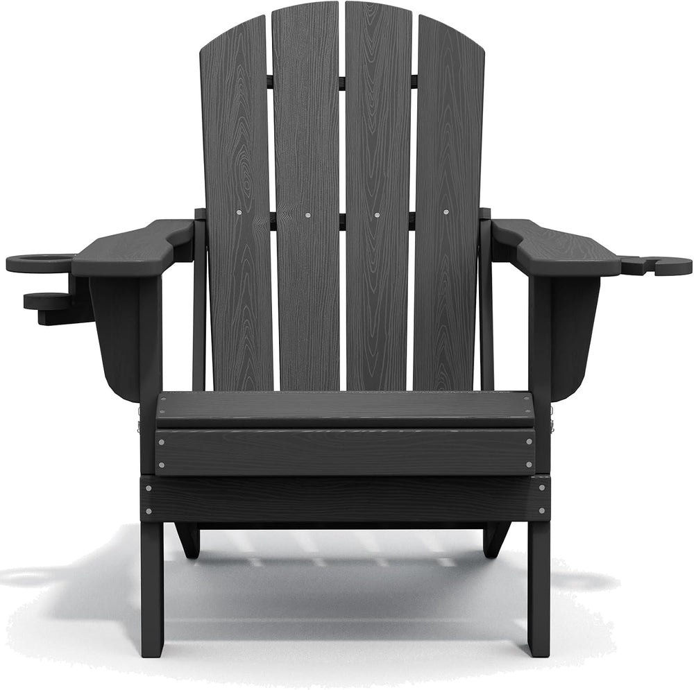 SERWALL Outdoor Adirondack Chairs with 2 Cup Holders,Foldable,Gray