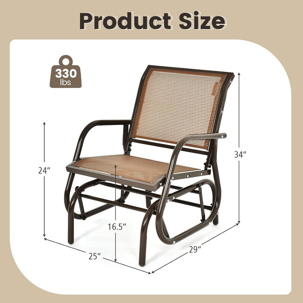 DORTALA Swing Glider Chair, Outdoor Rocking Chair w/Study Metal Frame, Comfor...
