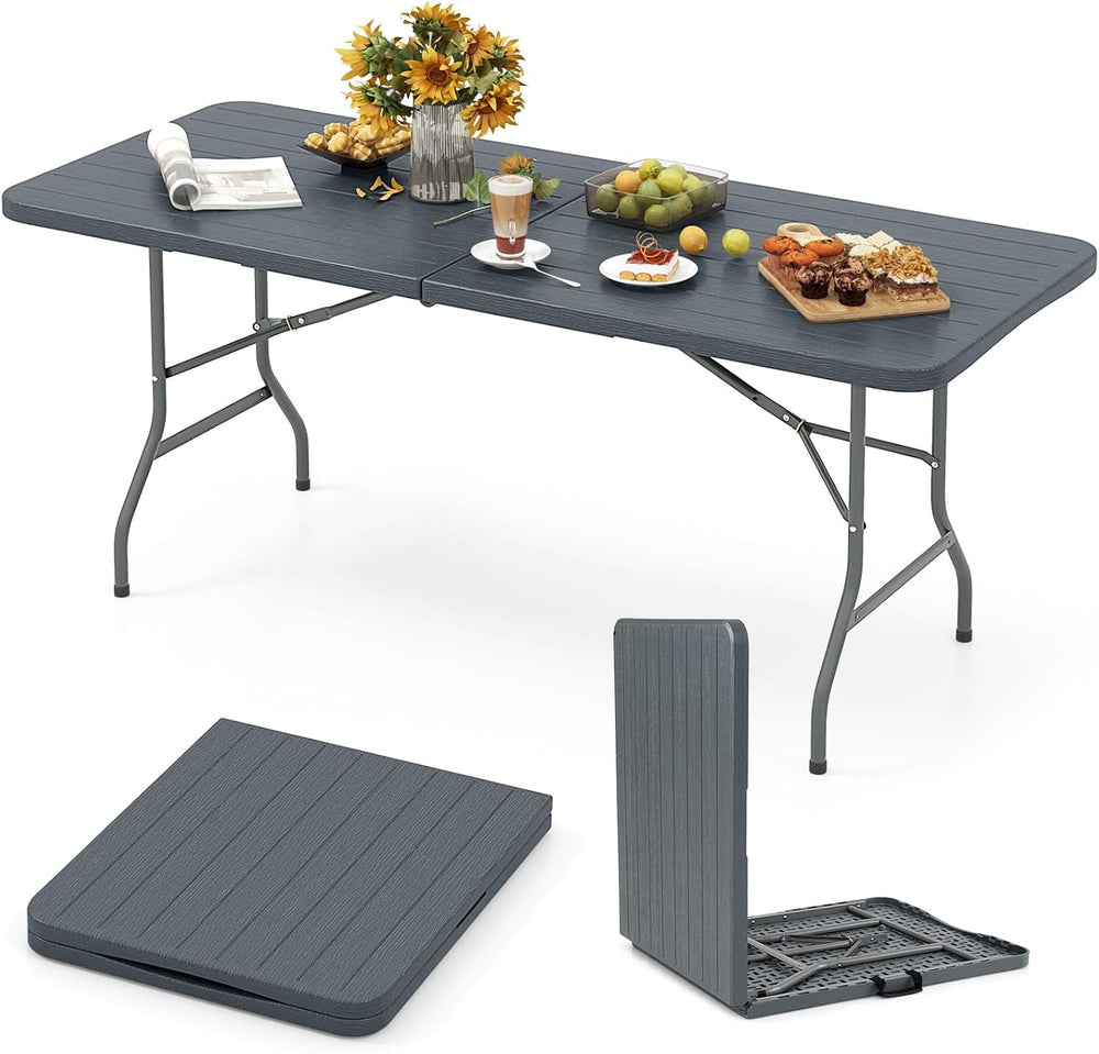 Goplus 6ft Plastic Folding Table, 350 LBS Indoor Outdoor Heavy Duty Portable ...