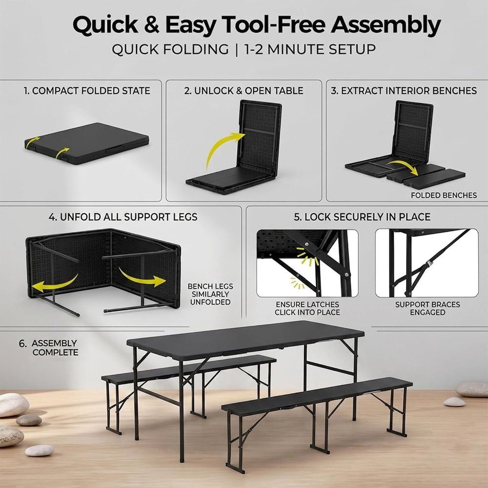 ZENY Folding Picnic Table Set with 2 Benches