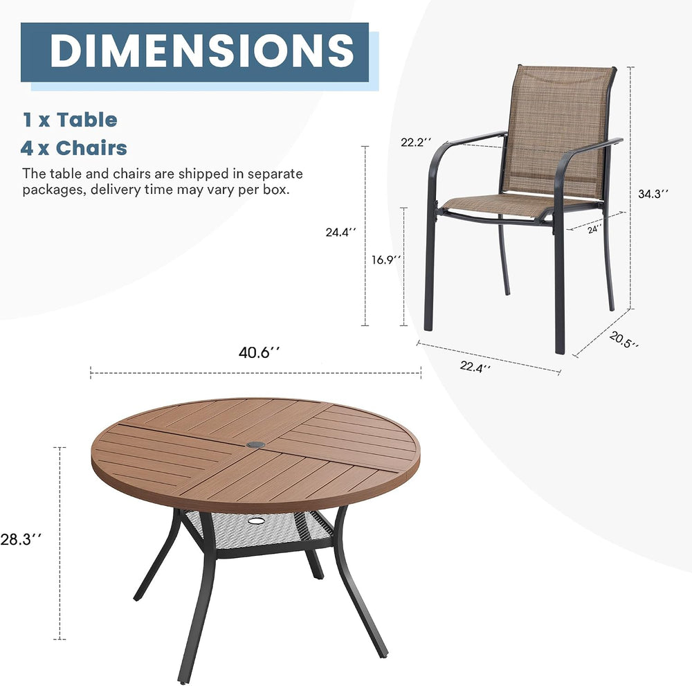 DIFY Patio Dining Set for 4, 5 Piece Outdoor Table and Chairs Set, 40.6"...