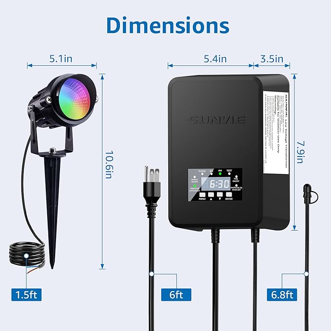 SUNVIE 12 Pack RGBW Color Changing Landscape Lights with 300W Low Voltage Lan...