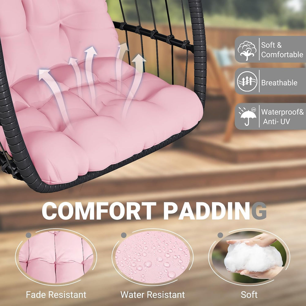 Hanging Egg Chair with Stand, Patio Rattan Wicker Swing Chair, Oversized Hamm...