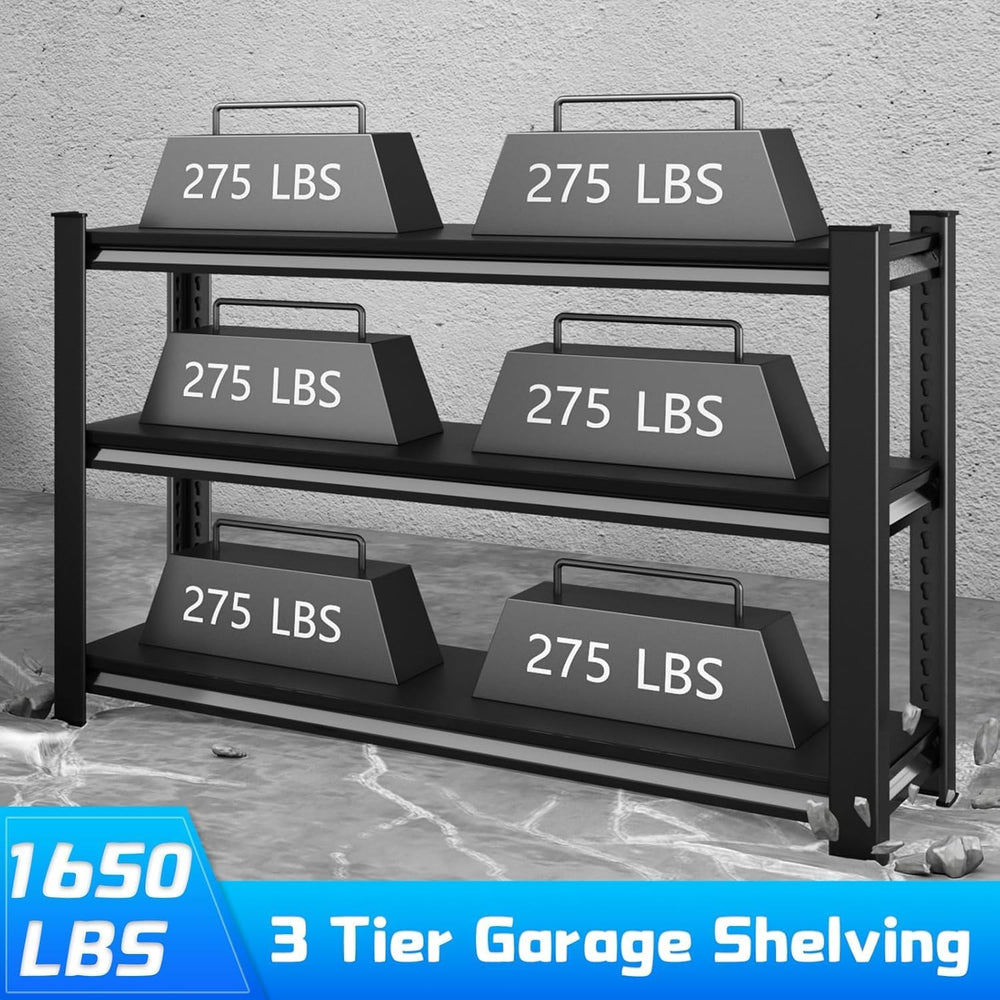 3-Tier Garage Shelving Heavy Duty,48" W Metal Shelving Unit for Garage, ...