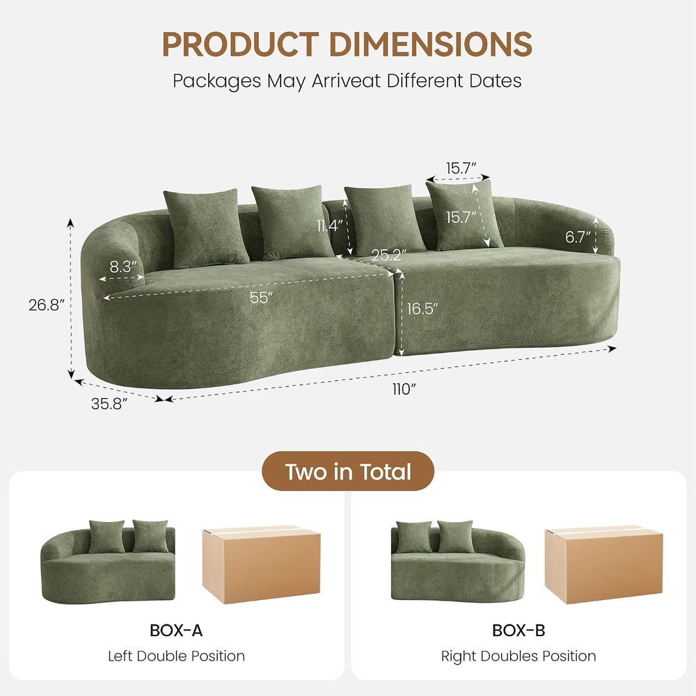 110" Boneless 4 Seater Sofa Couch, Modern Oversized Curved Cloud Sofa, C...