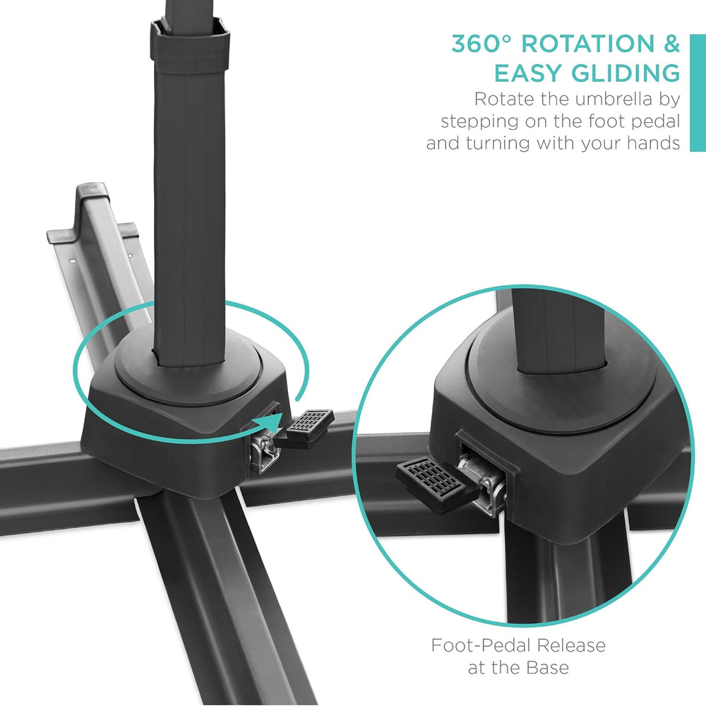 Best Choice Products 10ft Solar LED Cantilever Patio Umbrella, 360-Degree Rot...