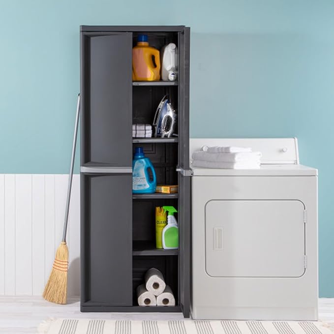 Sterilite 4 Shelf Cabinet, Lockable Utility Storage w/ Adjustable Shelves, Gr...