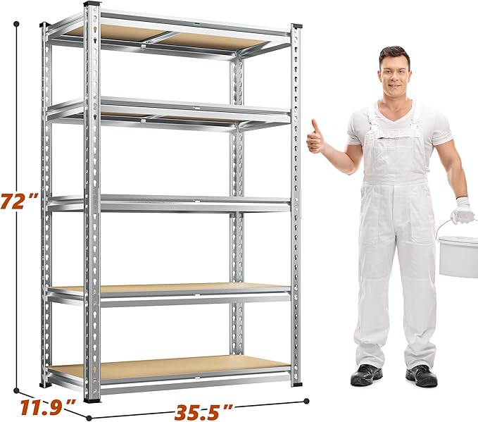 REIBII Garage Shelving, 5 Tier Storage Shelves Load 2400LBS, Adjustable Garag...