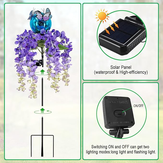 Solar Lights Outdoor Pathway,Wisteria Flower Garden Stakes,Colorful LED Light...