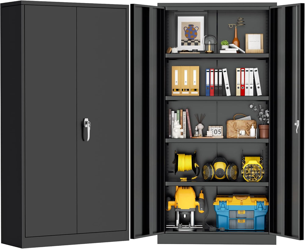 72" H Metal Storage Cabinet with 2 Doors and 4 Adjustable Shelves, Black...
