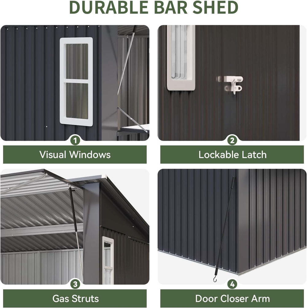 Aoxun 8x7 FT Outdoor Bar Shed with Canopy Black