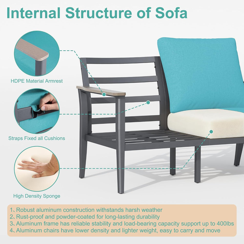 Aluminum Outdoor Patio Furniture Set Sectional Sofa with Oversized seat
