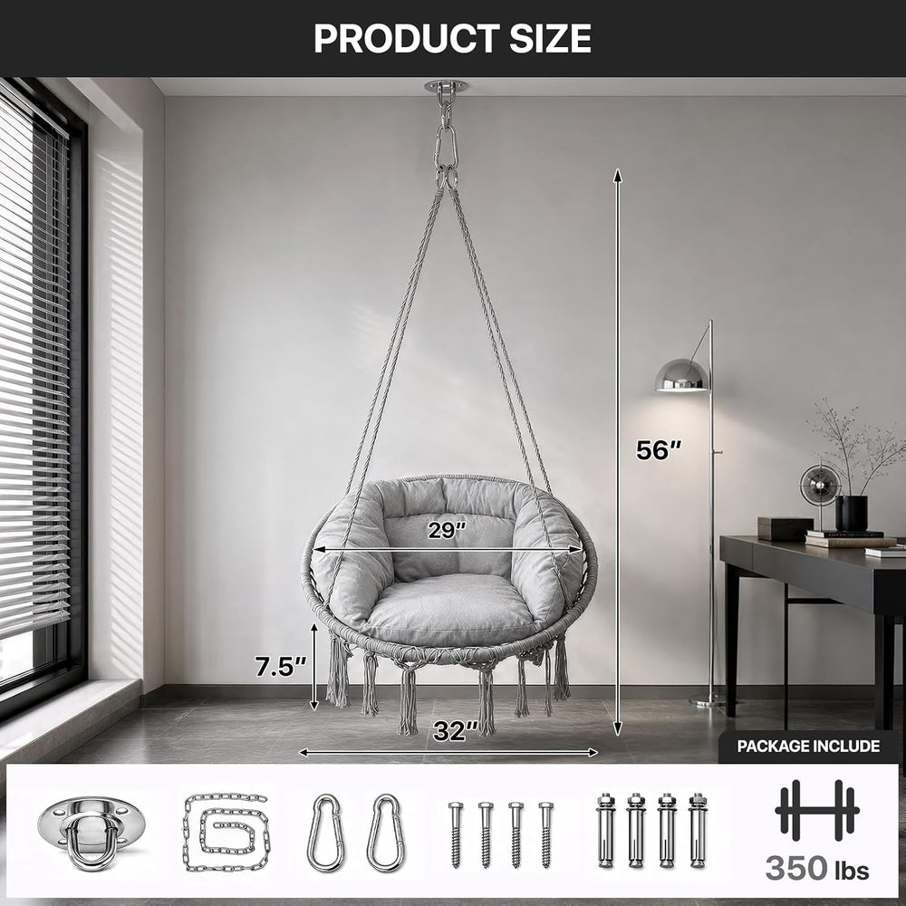 Athena Collection Hammock Chair with Hardware Kit & & Cozy Cushion, Gray