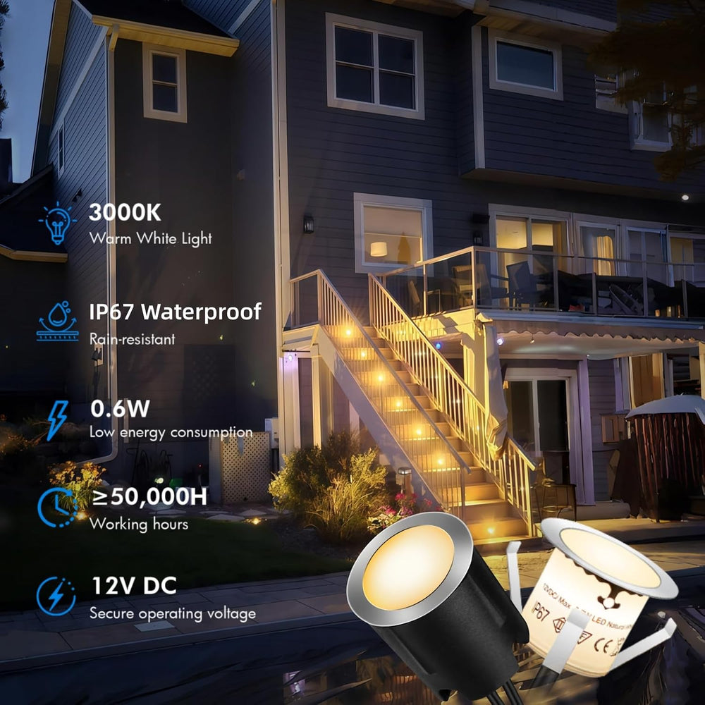LED Recessed Deck Lights with Protecting Shell, IP68 Waterproof Warm White, 0...