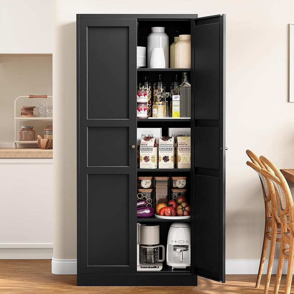 Metal Pantry Storage Cabinets with Doors and Shelves,71" Tall Black