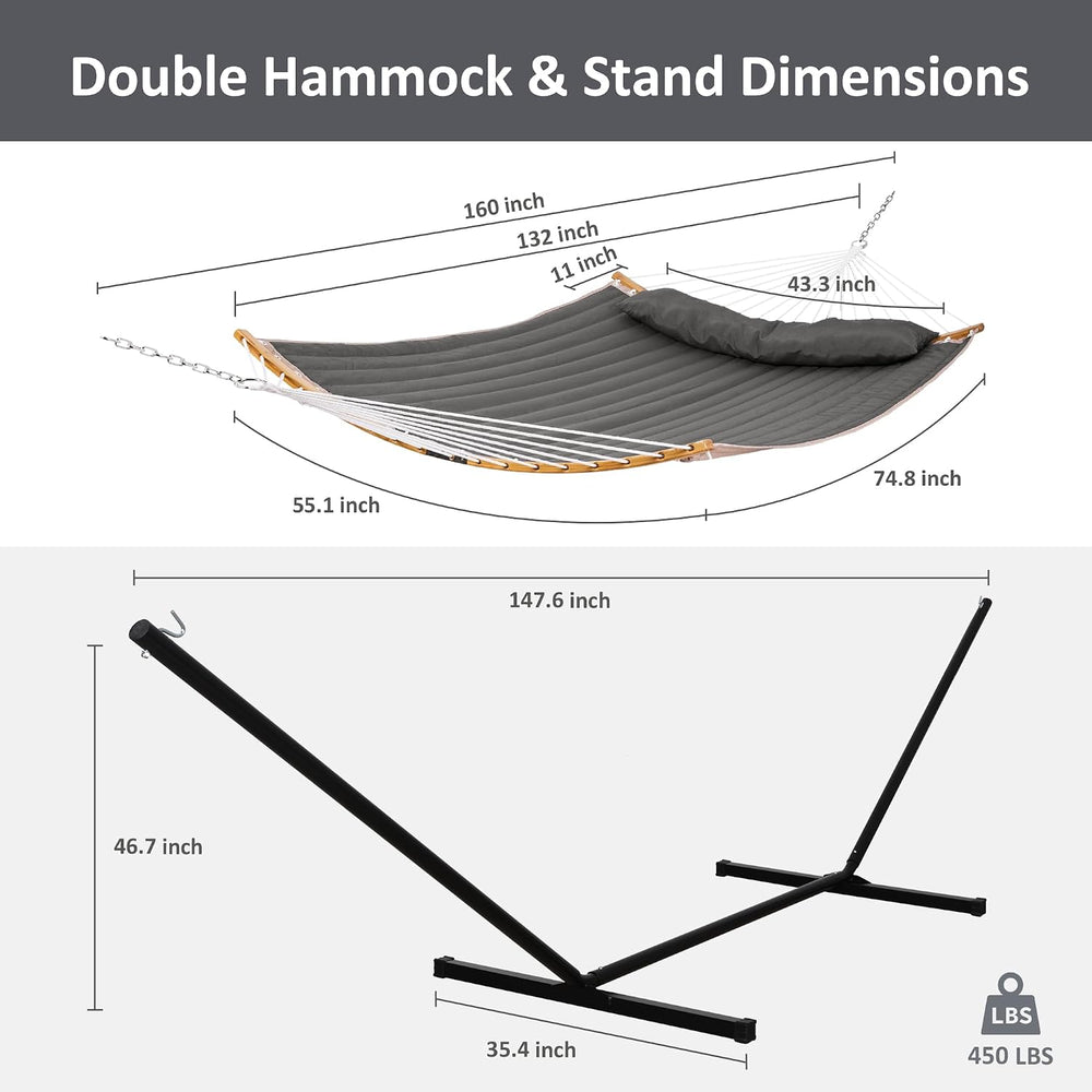 SUNCREAT Double Portable Hammock with Stand, 2 Person Hammock with Curved Spr...