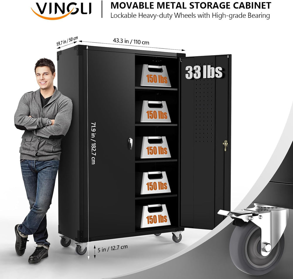 VINGLI Upgraded Wide & Deep Garage Storage Cabinet, Metal Storage Cabinet...
