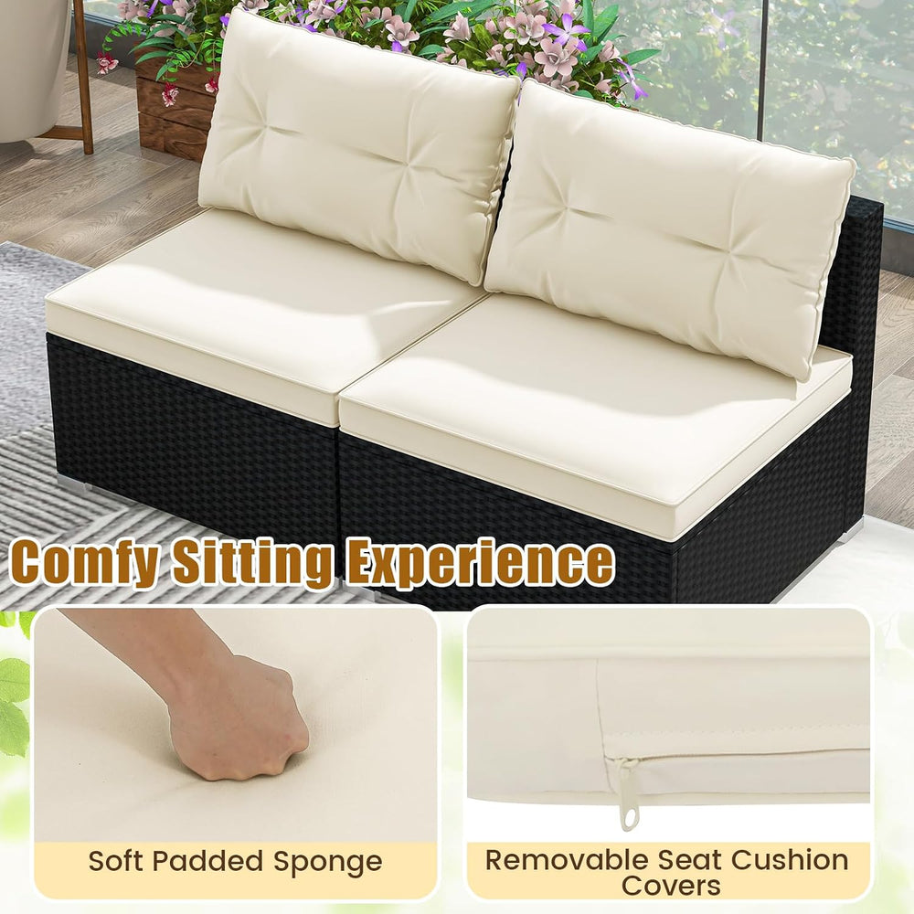 5 Pieces Patio Furniture Set, Outdoor Sectional Sofa with Acacia Wood Coffee ...