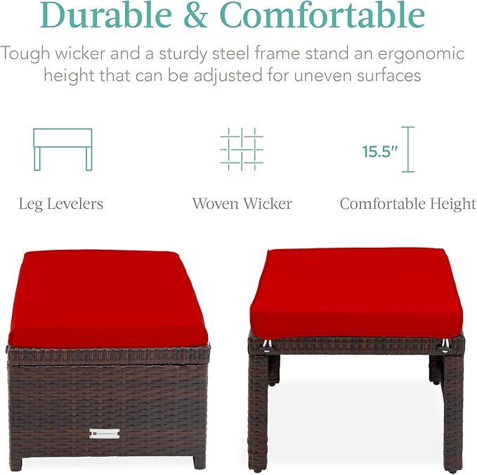 Best Choice Products Set of 2 Wicker Ottomans, Multipurpose Outdoor Furniture...