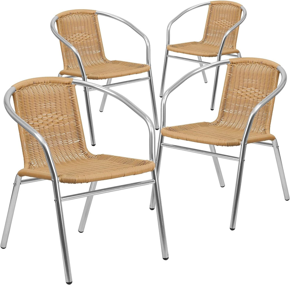Flash Furniture Lila 4 Pack Commercial Aluminum and Beige Rattan Indoor-Outdo...
