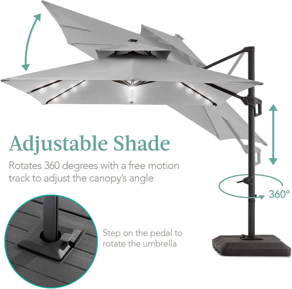Best Choice Products 10x10ft Cantilever Patio Umbrella w/Base Included, Solar...