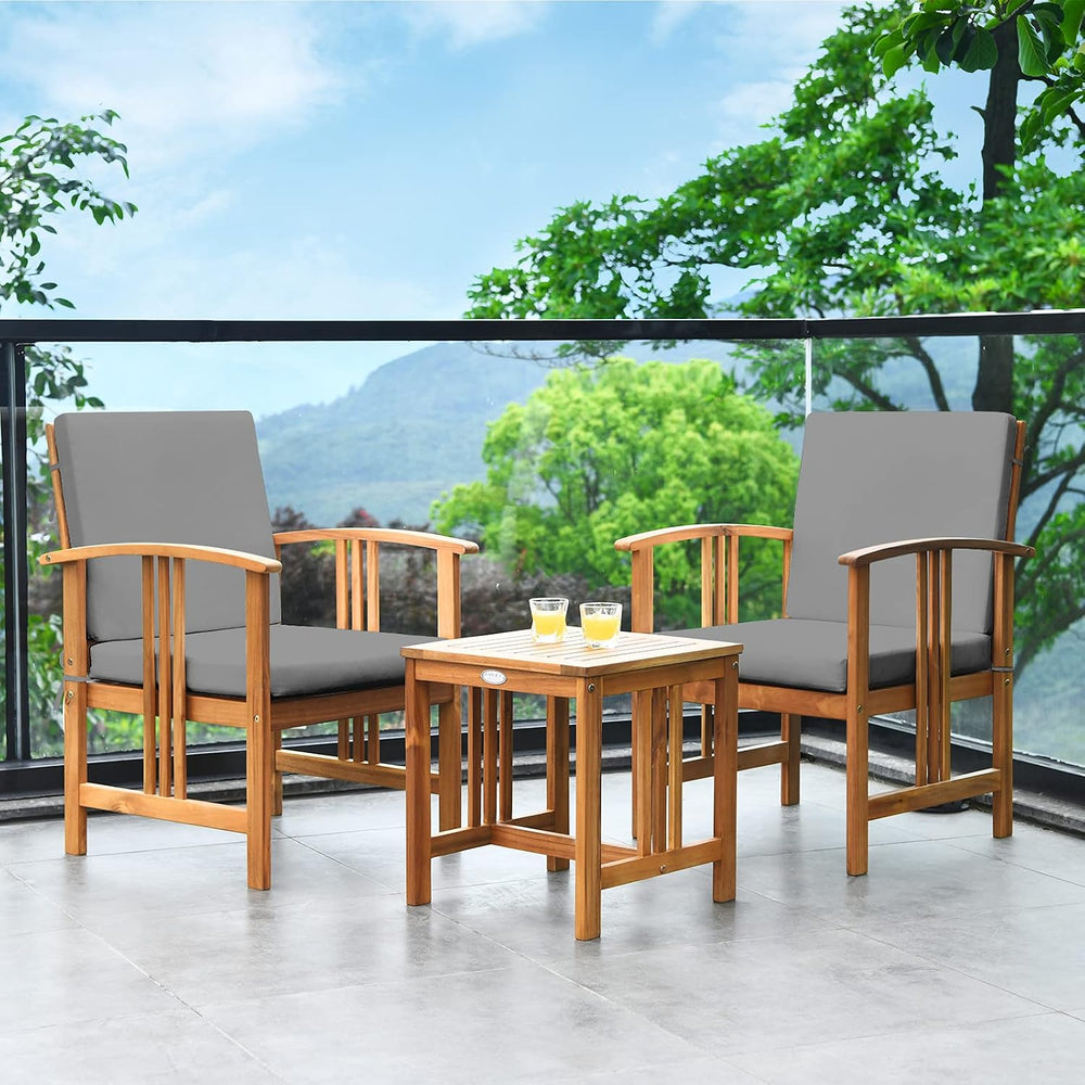Tangkula 3 Pieces Patio Furniture Set, Includes Set of 2 Outdoor Acacia Wood ...